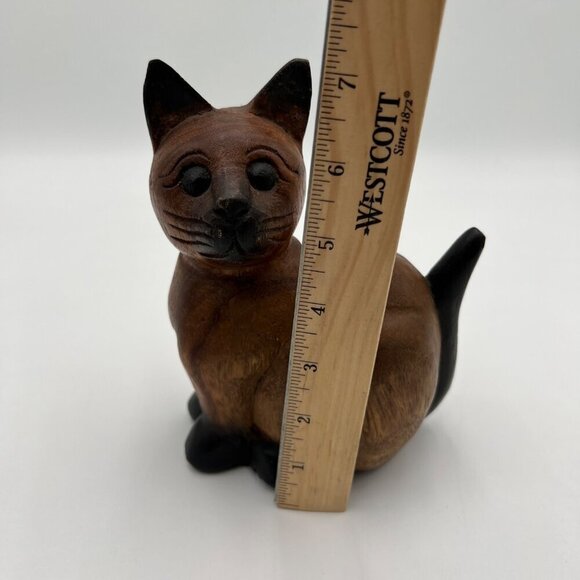 Siamese wood wooden carved cat kitten tail up sitting folk art handmade - Picture 11 of 12